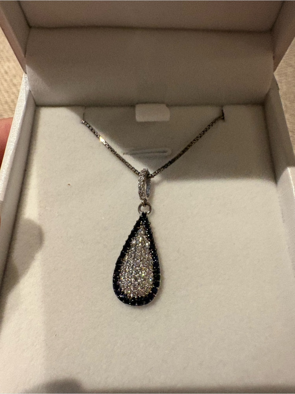 Sterling Teardrop Pendant Necklace with Black and Clear Stones